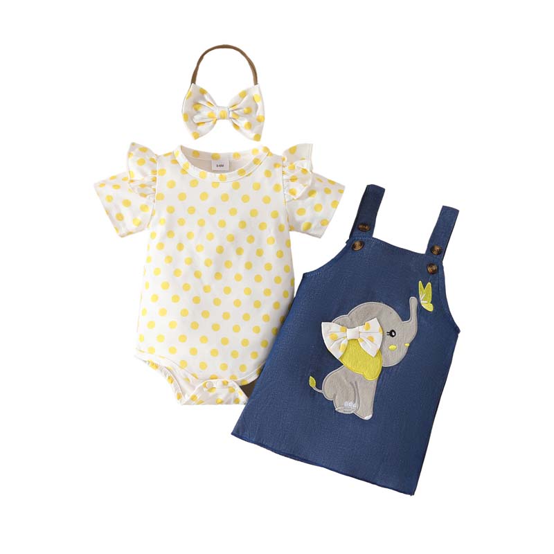 Baby Clothing Elephant - 女の赤ちゃん服 0-18 ヶ月 3 ピース夏水玉半袖ボディスーツ +