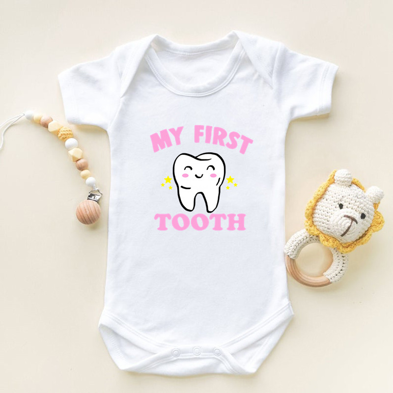 Baby Clothing Brands - 私は最初の歯プリント半袖ベビーロンパース幼児新生児ボディスーツ綿男の子女の子ジャンプスーツ衣装カバーオール服