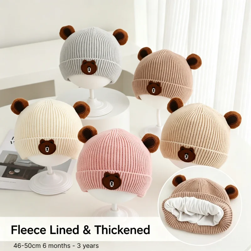 Baby Hat Beanie - ベビー用冬用帽子 46～50cm 6ヶ月～3歳向け、耳当て付き、暖かいニット帽、男女兼用、防風・防寒、厚手のビーニー。