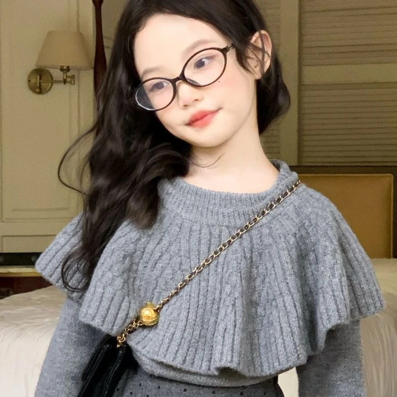 Baby Clothing Designer - 女の子セーター2026秋冬新作子供服韓国風ガールズベビーデザインセンスショール風プルオーバーセーター
