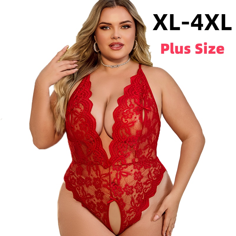 Baby Clothing For Summer - XL-4XL クロッチレスレースボディスーツセクシーな夏のランジェリー女性のためのシースルーエロティックなフェティッシュナイトドレス大きいサイズのアピール服