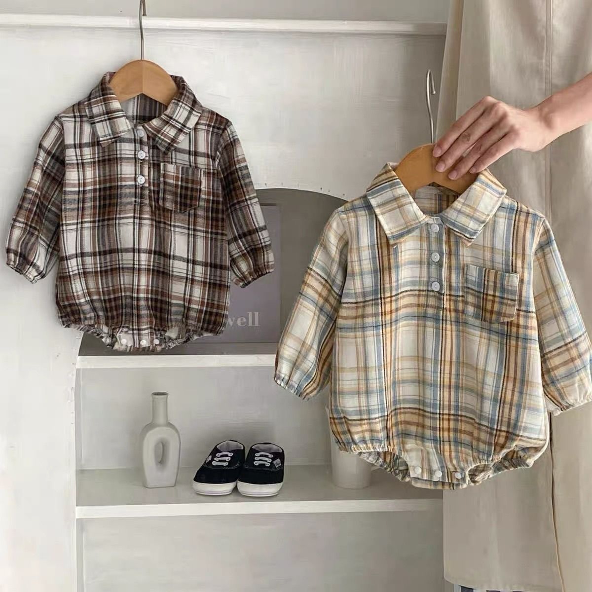 Baby Clothing Designer - Ircomll 2 個幼児ベビーチェック柄シャツデザインボディスーツカレッジスタイル長袖新生児ジャンプスーツ子供新生児秋服