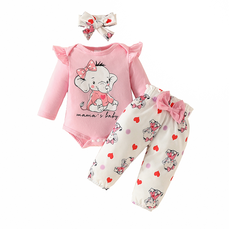 Baby Clothing Elephant - 女の赤ちゃんのための象の絵が描かれたワンピース,新生児服セット,長袖,伸縮性のあるウエストパンツ,0〜18ヶ月の子供服