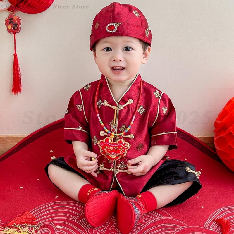 Baby Clothing For Summer - 子供のための伝統的なタングスーツ,中国の旧正月の衣装,漢服,1歳の衣装,半袖,夏,春