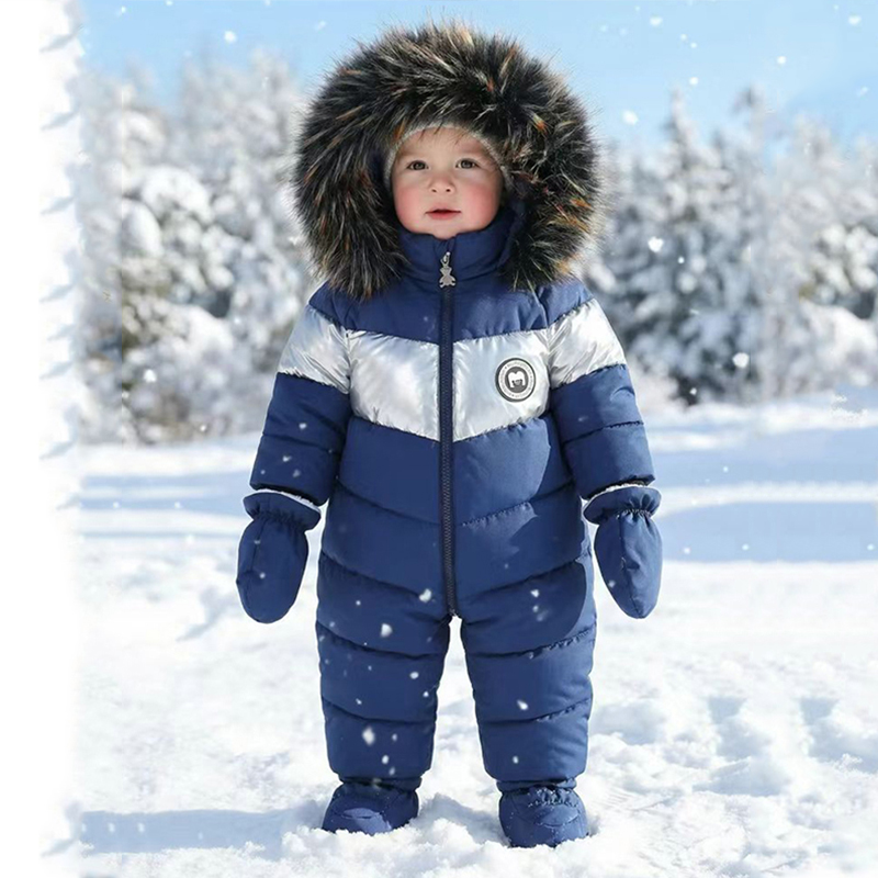 Baby Clothing Brands - 冬新生児ロンパース手袋付き暖かい厚みのある女の赤ちゃん服フード付き男の子ジャンプスーツ子供服セット 0-18 ヶ月