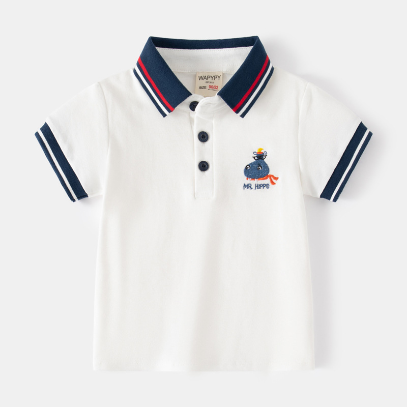 Baby Clothing For Summer - 男の子用の幼児用ポロシャツ,子供服,女の子と男の子用の服,キュート,韓国風,ストライプ,白,青,夏のトップス