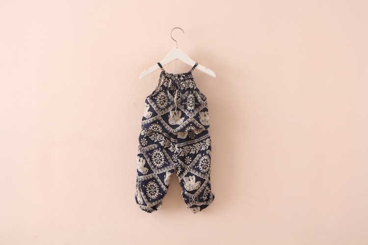 Baby Clothing Elephant - サスペンダーシャツ + パンツ 2 個セット子供服スーツクリアランス女の赤ちゃん夏服セット綿象