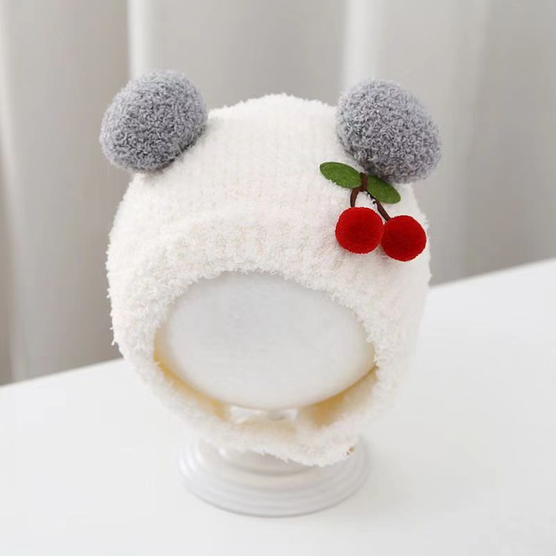Baby Hat Beanie - 冬暖かいベビービーニーかわいいチェリープルオーバーキャップ耳保護ニット帽子子供 3-24 ヶ月少年少女サーマルヘッドギア幼児ボンネット