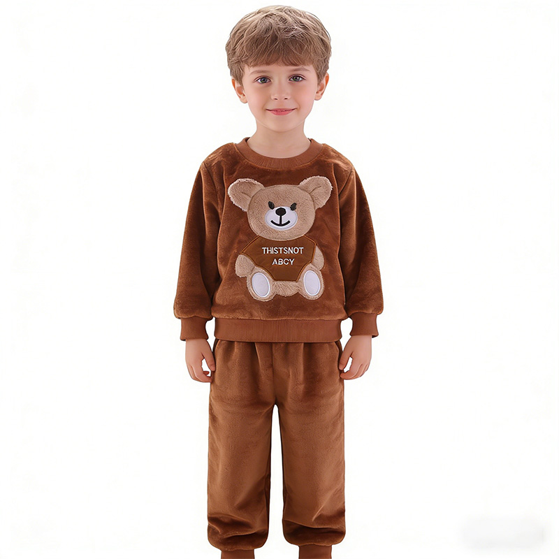 Baby Clothing Crochet - 新しい冬の赤ちゃん女の子男の子ホームウェアセット秋のファッションフランネルフリース服子供漫画クマパジャマ子供パジャマ 2 個