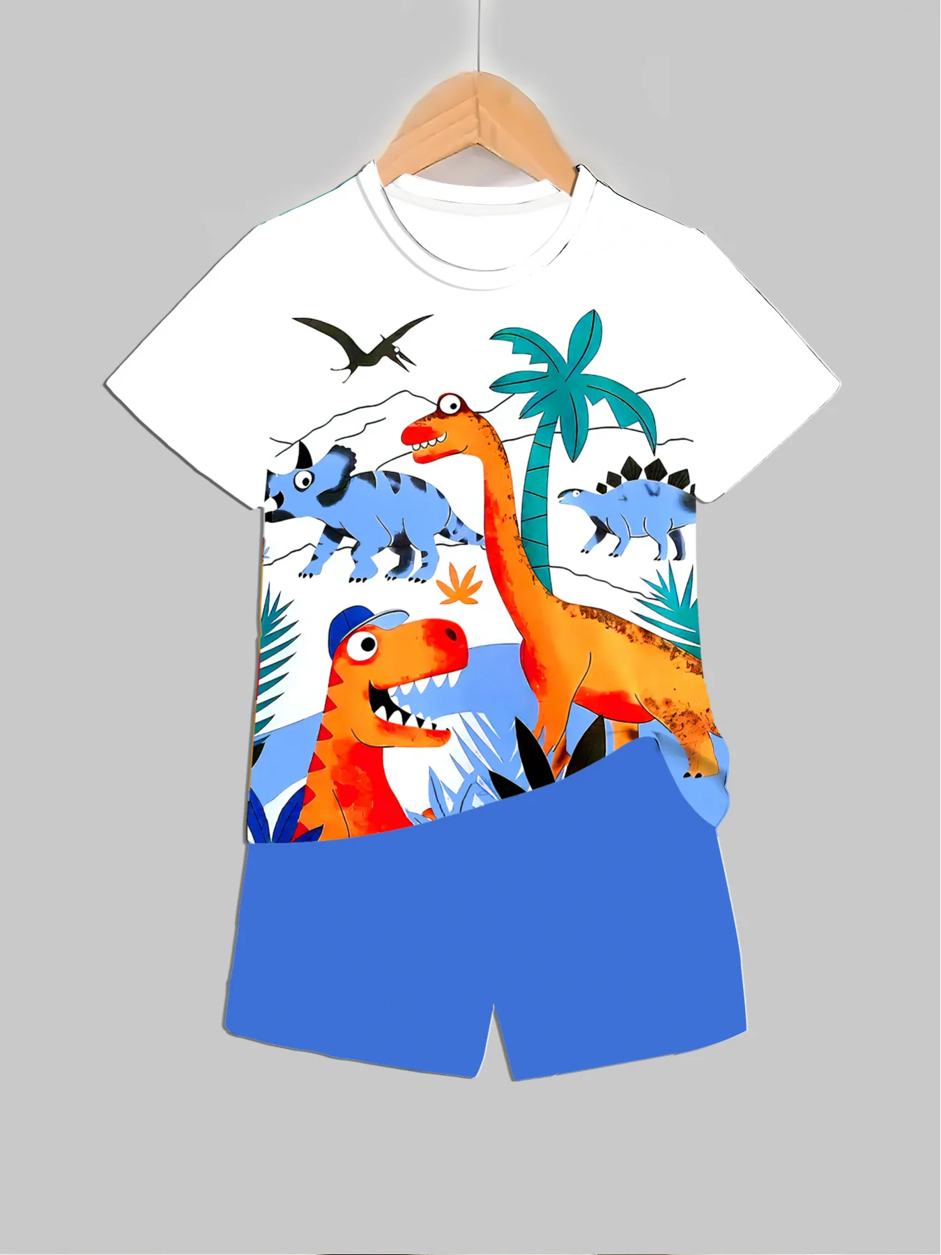 新しい恐竜プリント衣装トップス + ショーツ 2 個夏用男の - Baby Clothing For Summer のレビューと価格