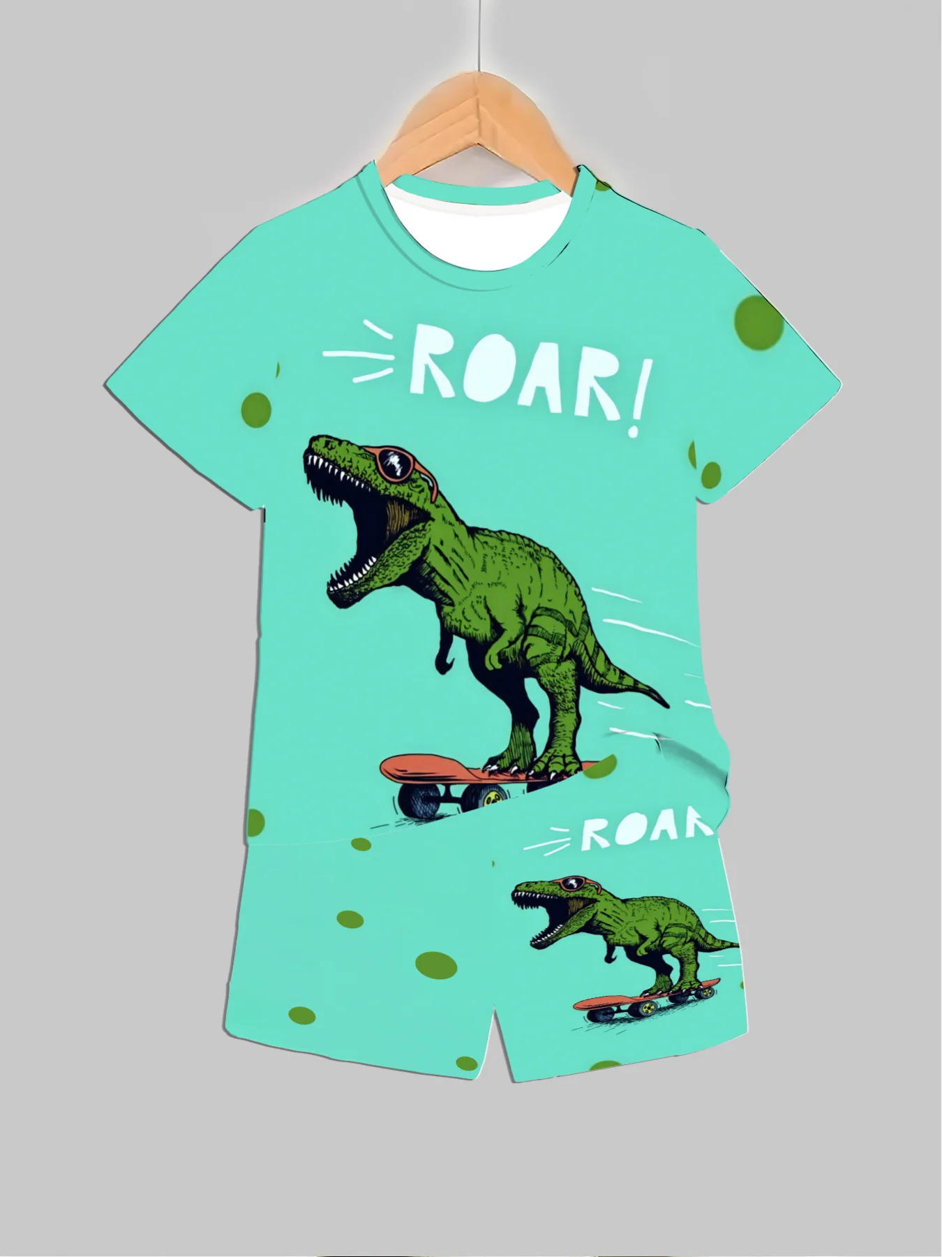 新しい恐竜プリント衣装トップス + ショーツ 2 個夏用男の - Baby Clothing For Summer のレビューと価格