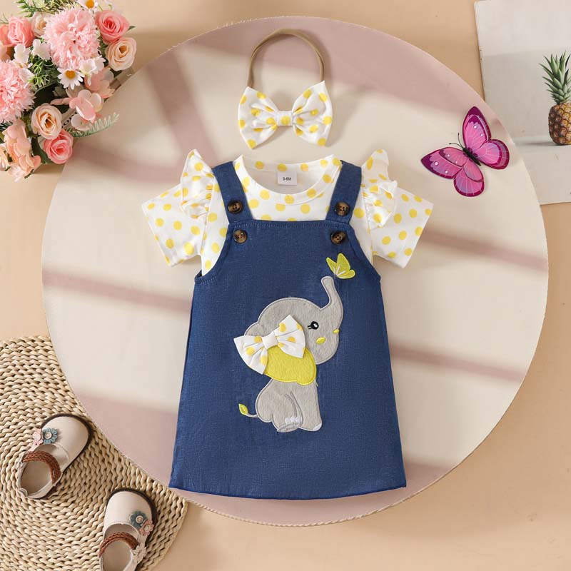 女の赤ちゃん服 0-18 ヶ月 3 ピース夏水玉半袖ボディス - Baby Clothing Elephant のレビューと価格