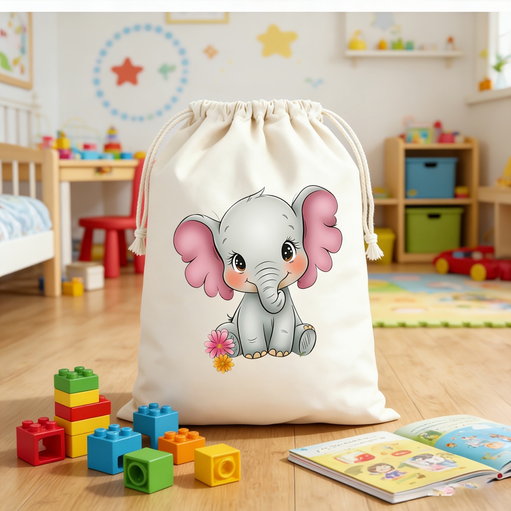 カスタム名入り漫画ベビーエレファントプリント巾着ポーチ、イミ - Baby Clothing Elephant のレビューと価格