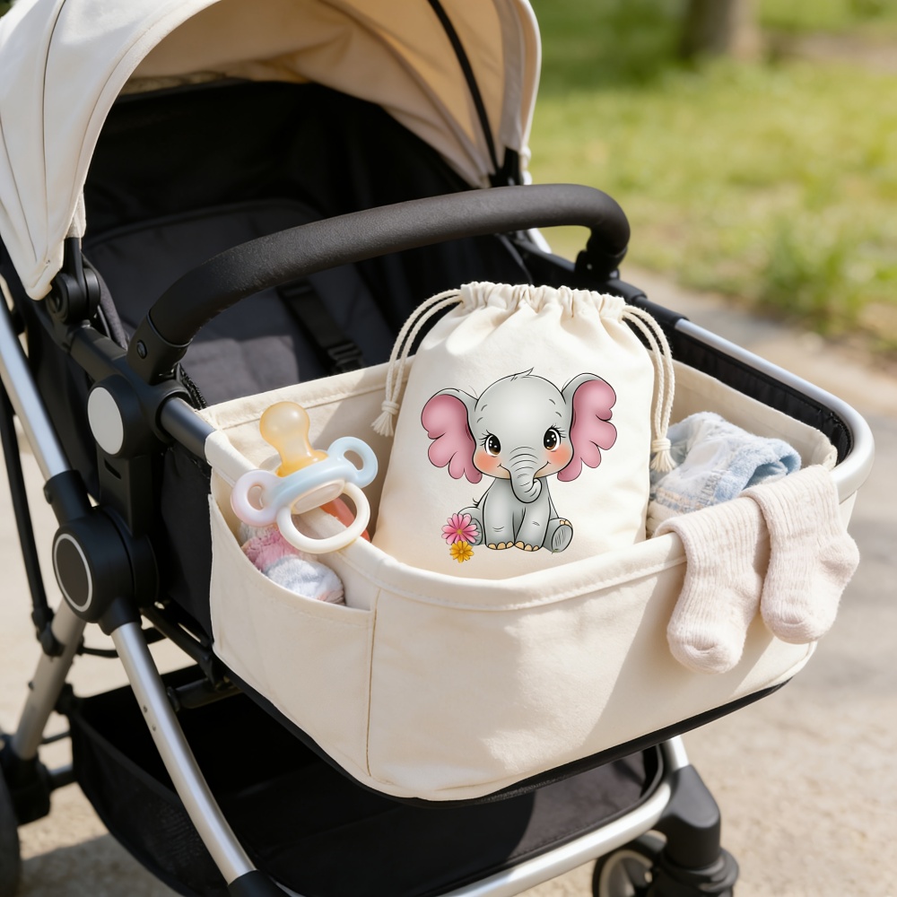 カスタム名入り漫画ベビーエレファントプリント巾着ポーチ、イミ - Baby Clothing Elephant のレビューと価格