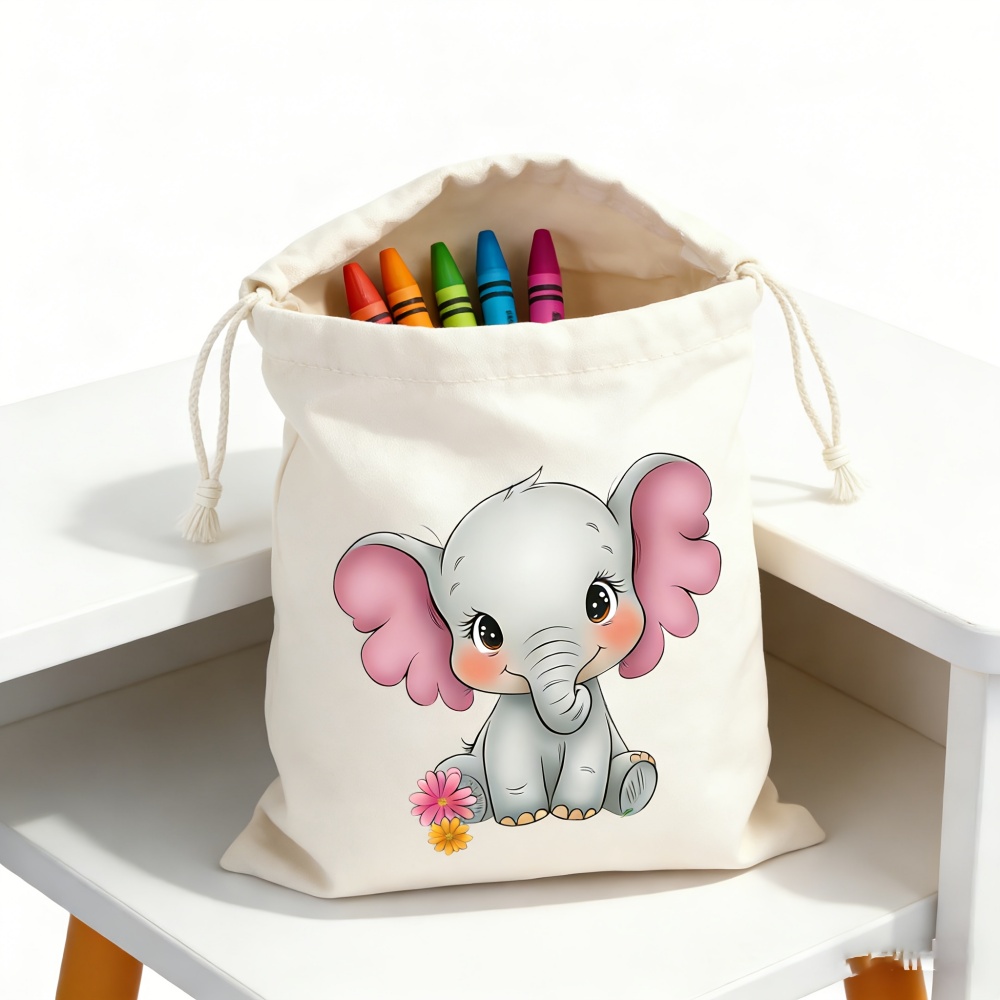 カスタム名入り漫画ベビーエレファントプリント巾着ポーチ、イミ - Baby Clothing Elephant のレビューと価格