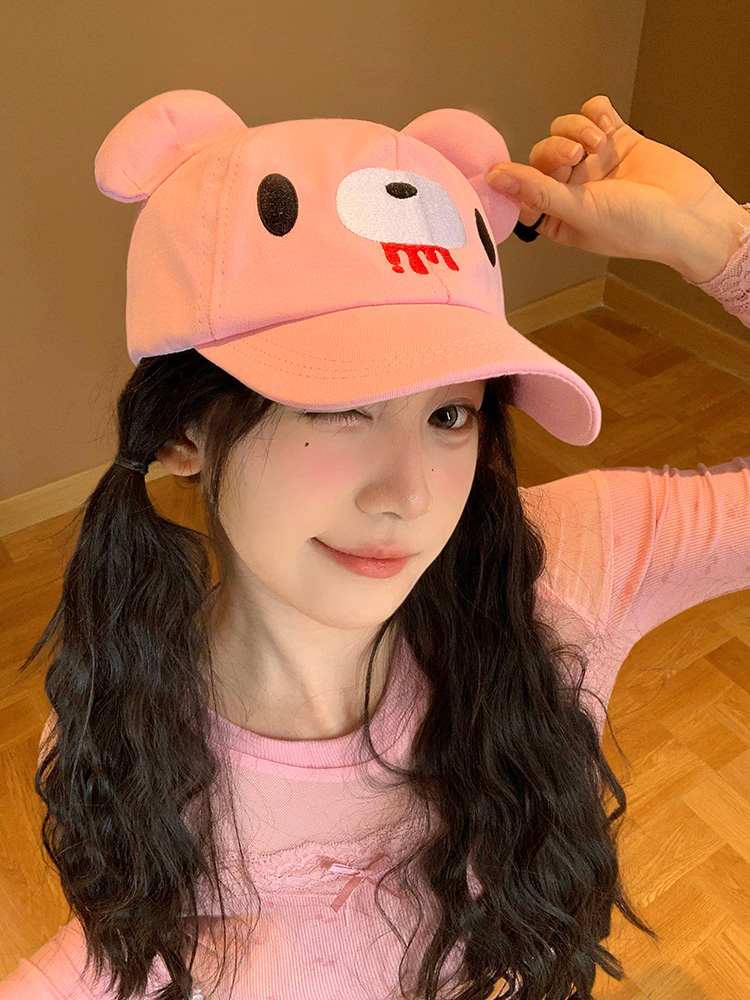 ピンクの可愛い漫画風クマ耳付き野球帽 レディース ニッチでお - Sun Hat Wide Brim のレビューと価格