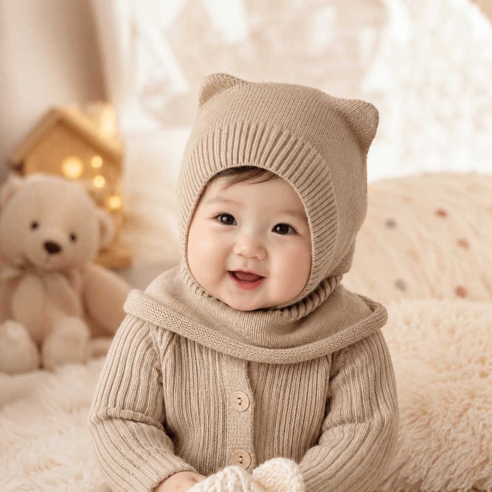 かわいらしい、暖かく、ウール素材のベビーバラクラバ帽。無地で - Baby Hat Beanie のレビューと価格