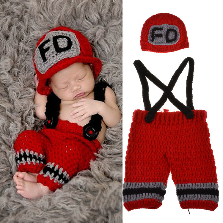 手作りかぎ針編み新生児男の子写真撮影服消防士消防士コスチュー - Baby Clothing Boy のレビューと価格