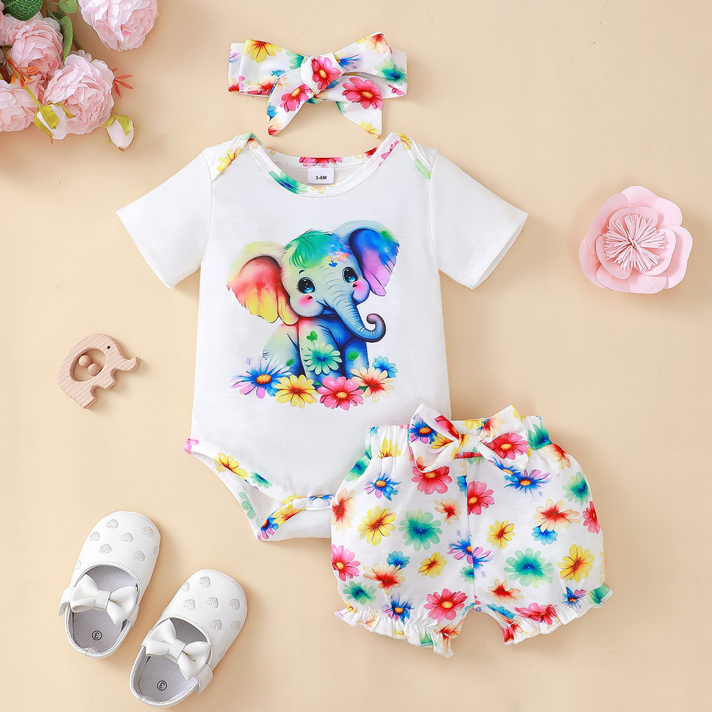 新生児用半袖服セット,象のボディスーツ,フラワーショーツ,カ - Baby Clothing Elephant のレビューと価格
